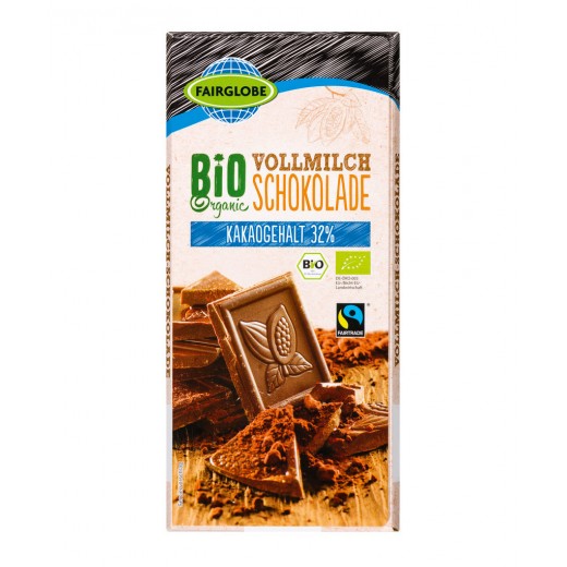 BIO Organic 32% milk chocolate "Fairglobe", 100 g