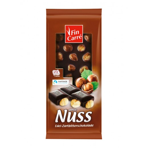 Dark chocolate "Fin Carre" with whole hazelnuts, 100 g