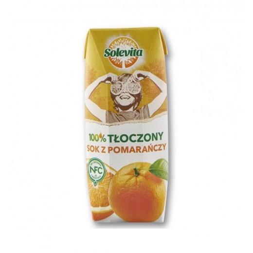 100% orange juice "Solevita", 250 ml