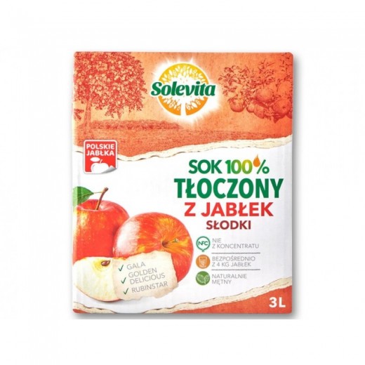 100% sweet apple juice "Solevita", 3 L