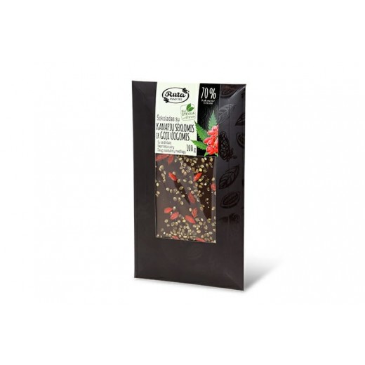Dark chocolate with hemp seeds & goji berries & stevia “Ruta” 70% cocoa, 100 g