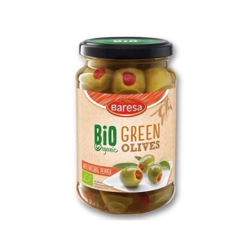 BIO Organic green olives with natural pepper “Baresa”, 370 ml