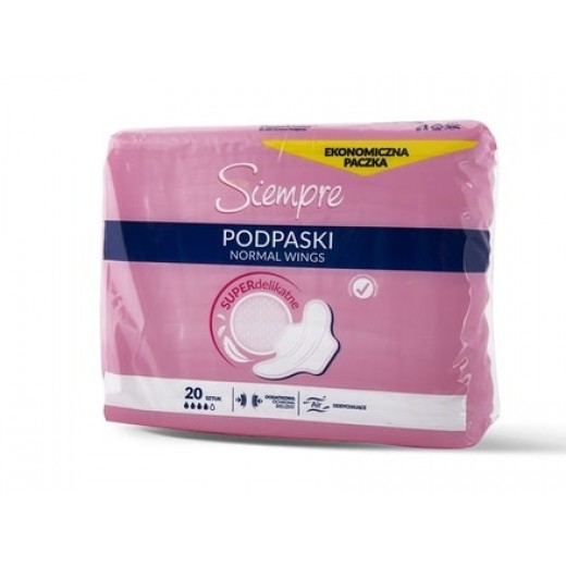 Super delicate soft pads with wings, 4 drops "Siempre", 20 pcs.